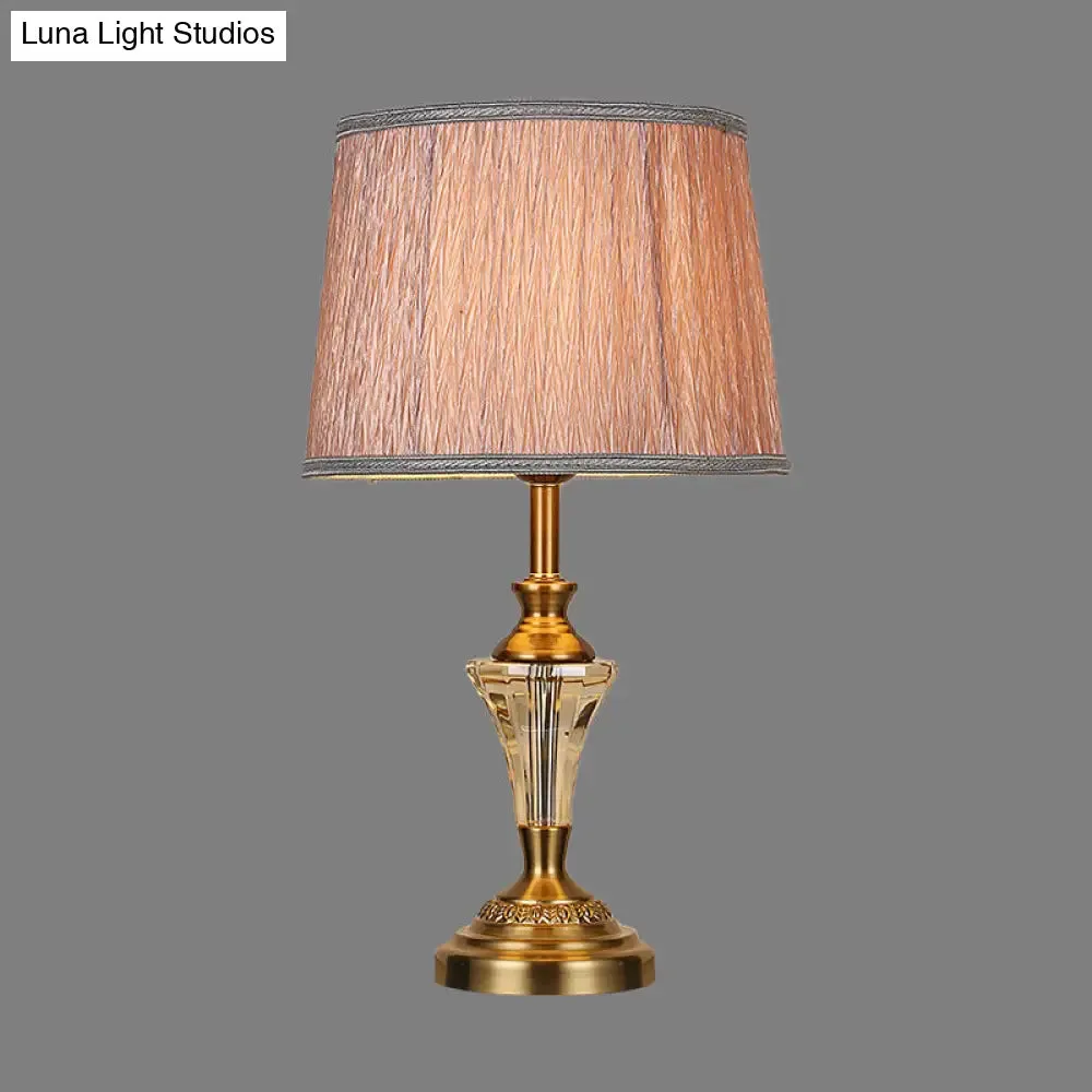 1-Bulb Gold Barrel Nightstand Lamp with Fabric Shade - Contemporary Reading Light