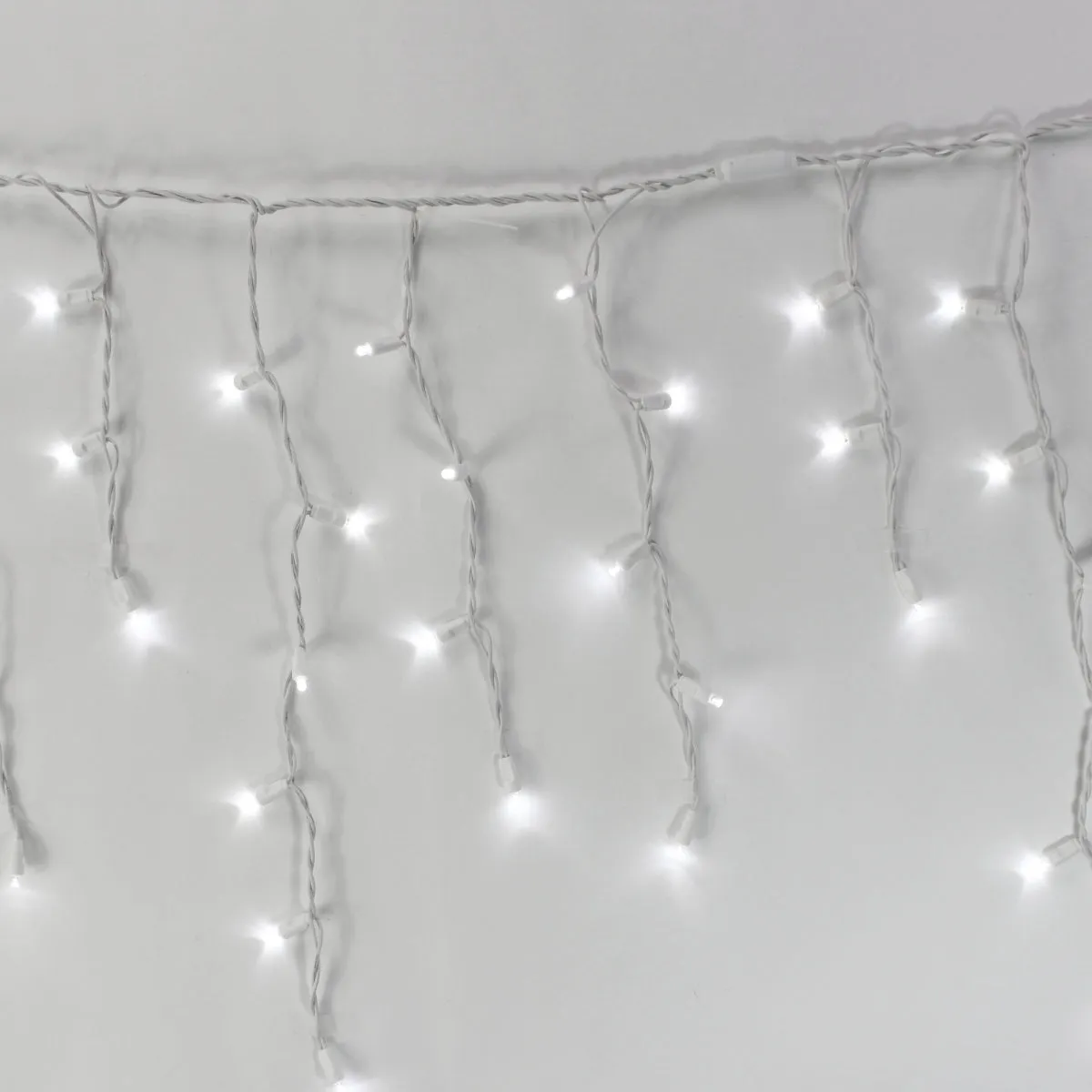 100-light Pure White 5mm LED Icicle Lights, White Wire