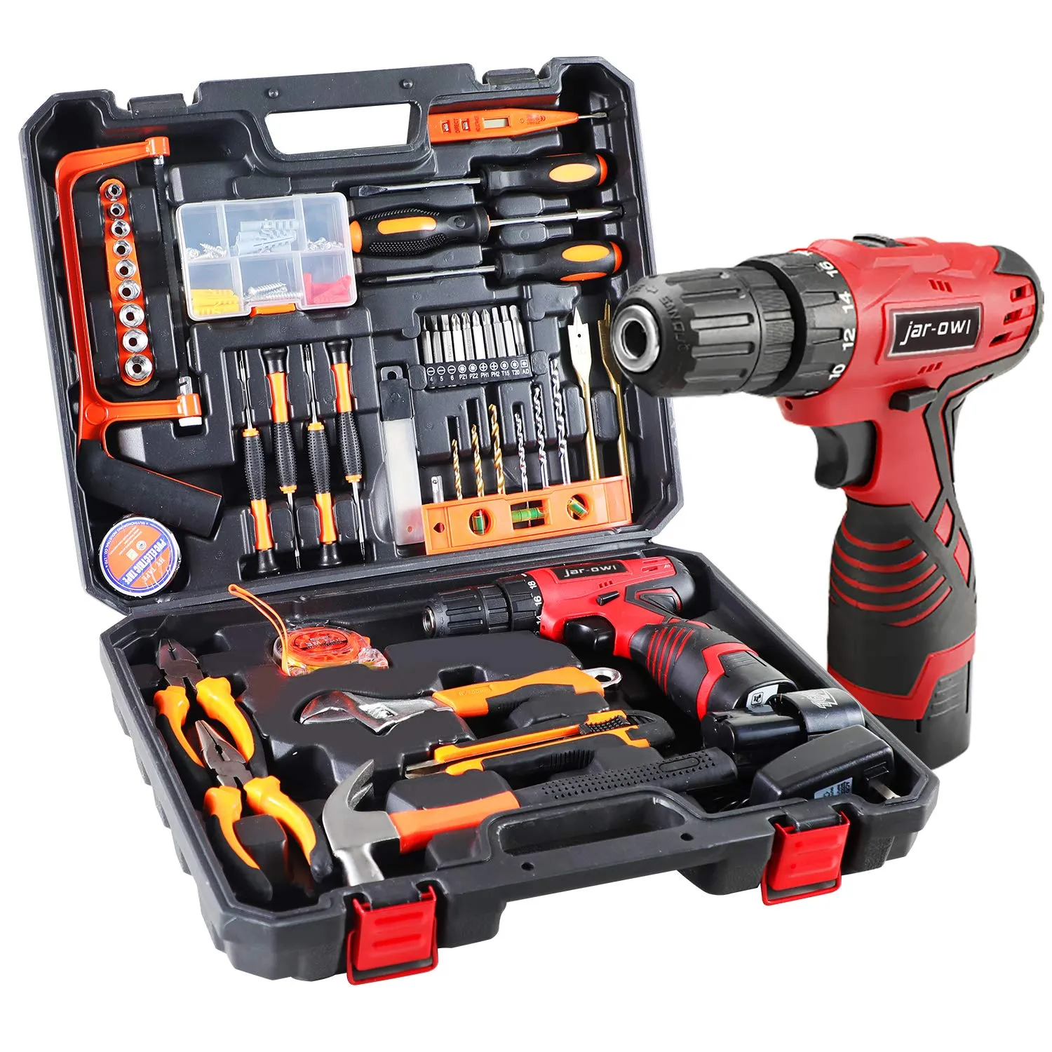 108 Piece Power Tool Combo Kits with 16.8V Cordless Drill, Household Tools Set with DIY Hand Tool Kits for Professional Garden Office Home Repair