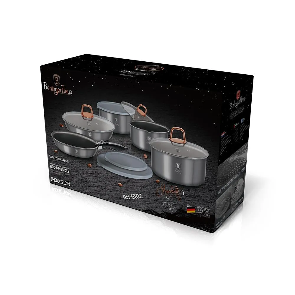 12-Pieces Cookware Set w/ Detached Ergonomic Handle Moonlight Collection