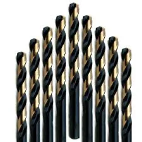 #13 Wire Size Jobber Length Drill Bit - Black and Gold - Split Point - 12 Pack