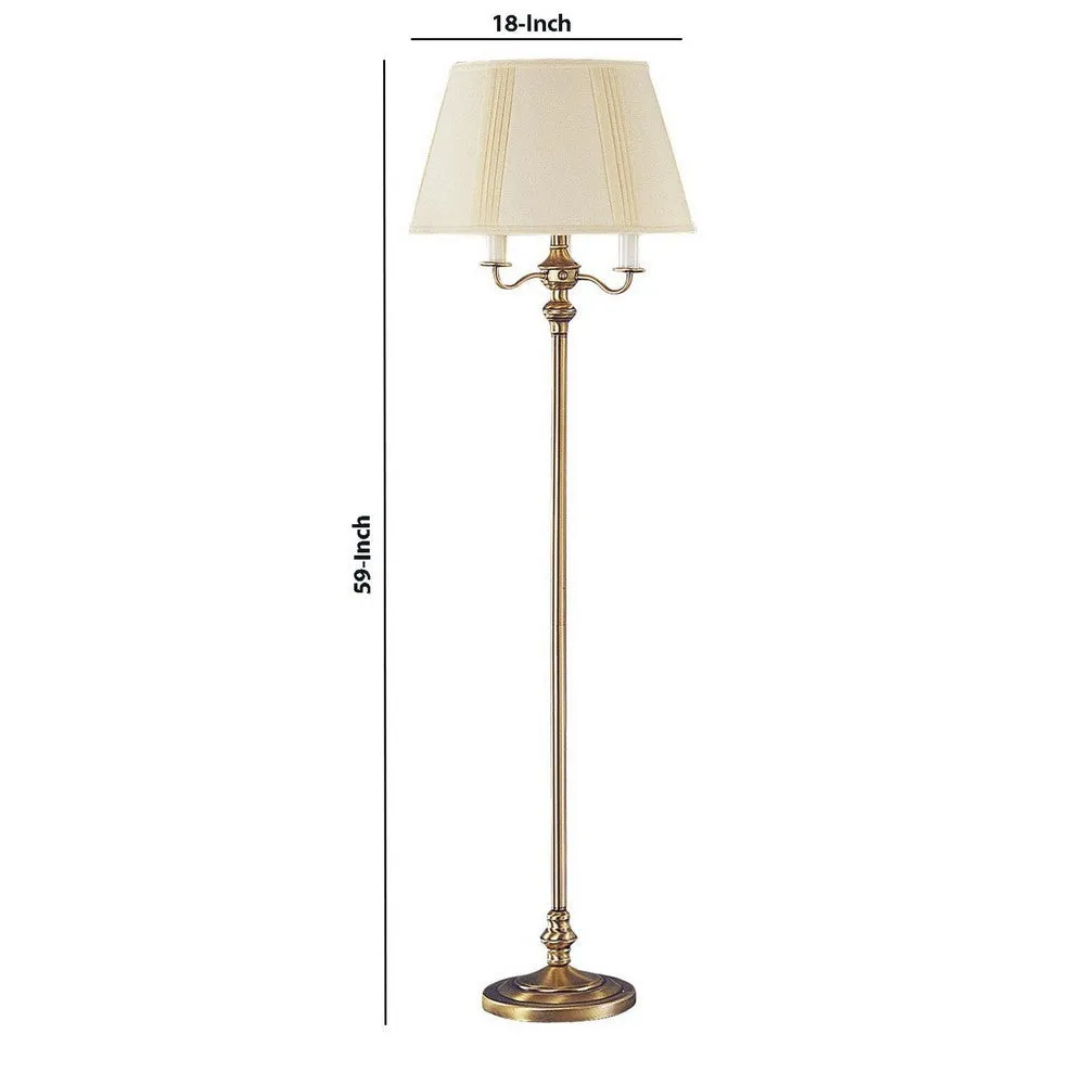 150 Watt 6 Way Metal Floor Lamp with Fabric Tapered Shade, Gold By Casagear Home