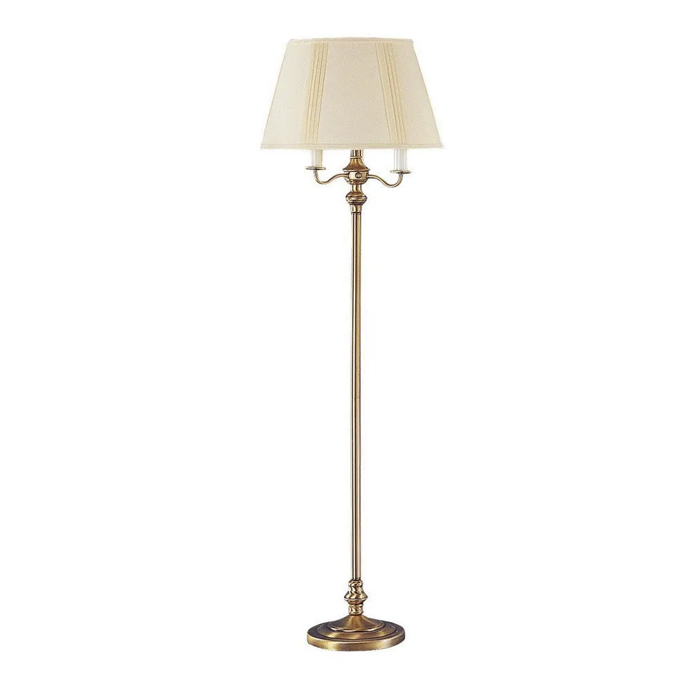 150 Watt 6 Way Metal Floor Lamp with Fabric Tapered Shade, Gold By Casagear Home