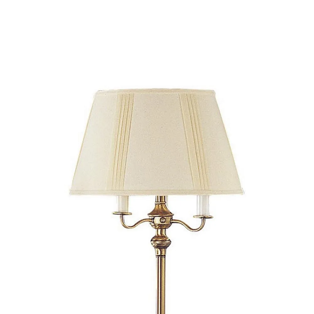 150 Watt 6 Way Metal Floor Lamp with Fabric Tapered Shade, Gold By Casagear Home