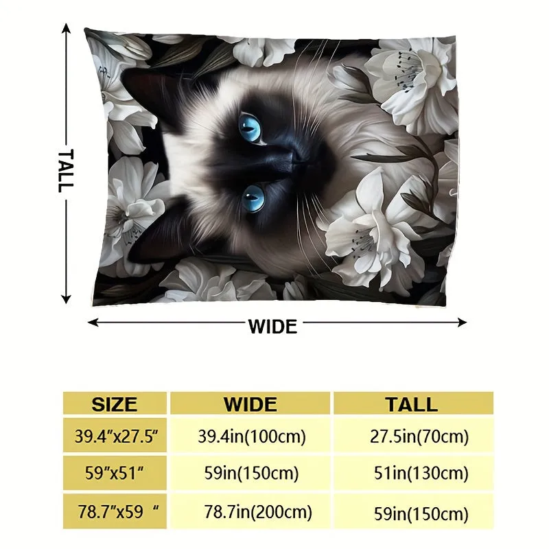 1Pc Creative White Blue Cat Flannel Blanket Comfortable And Soft Throw Blanket Suitable For Adults With Multiple Specifications Four-season Blanket Air Conditioning Nap Leisure Sofa Small Blanket Printed Blanket