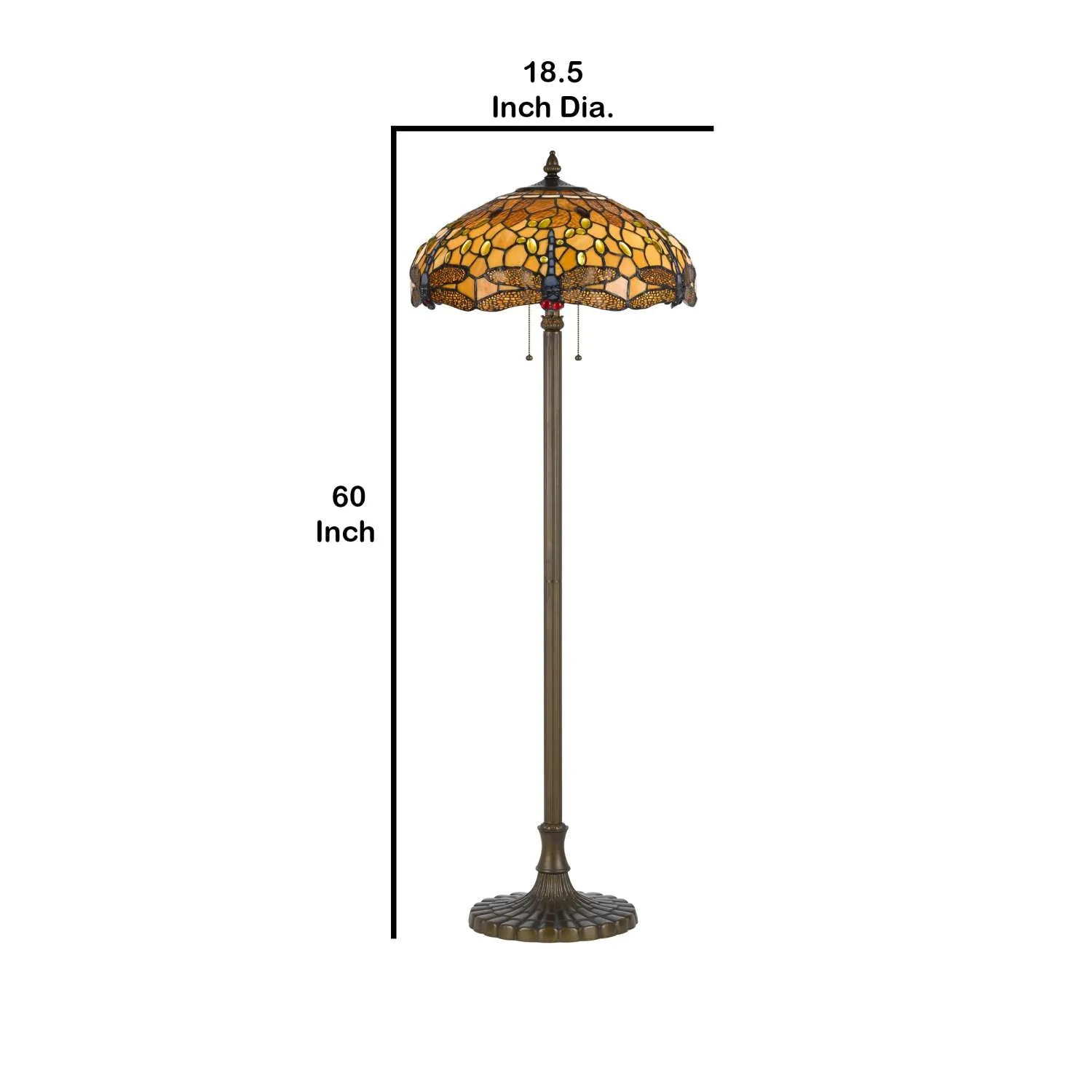 2 Bulb Tiffany Floor Lamp With Dragonfly Design Shade, Multicolor By Benzara