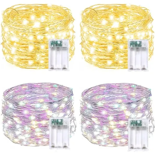 2 Pack Each 33Ft 100LED Battery Operated Fairy Lights with Remote, Waterproof Battery Christmas Twinkle Lights with Timer, String Lights for Bedroom Christmas Decorations (Blue)