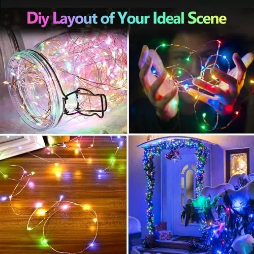 2 Pack Each 33Ft 100LED Battery Operated Fairy Lights with Remote, Waterproof Battery Christmas Twinkle Lights with Timer, String Lights for Bedroom Christmas Decorations (Blue)