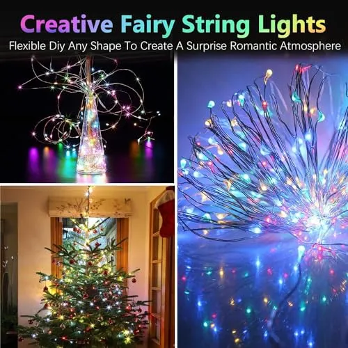 2 Pack Each 33Ft 100LED Battery Operated Fairy Lights with Remote, Waterproof Battery Christmas Twinkle Lights with Timer, String Lights for Bedroom Christmas Decorations (Blue)