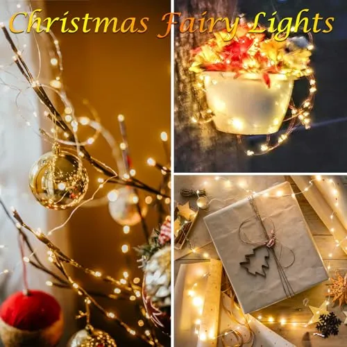 2 Pack Each 33Ft 100LED Battery Operated Fairy Lights with Remote, Waterproof Battery Christmas Twinkle Lights with Timer, String Lights for Bedroom Christmas Decorations (Blue)