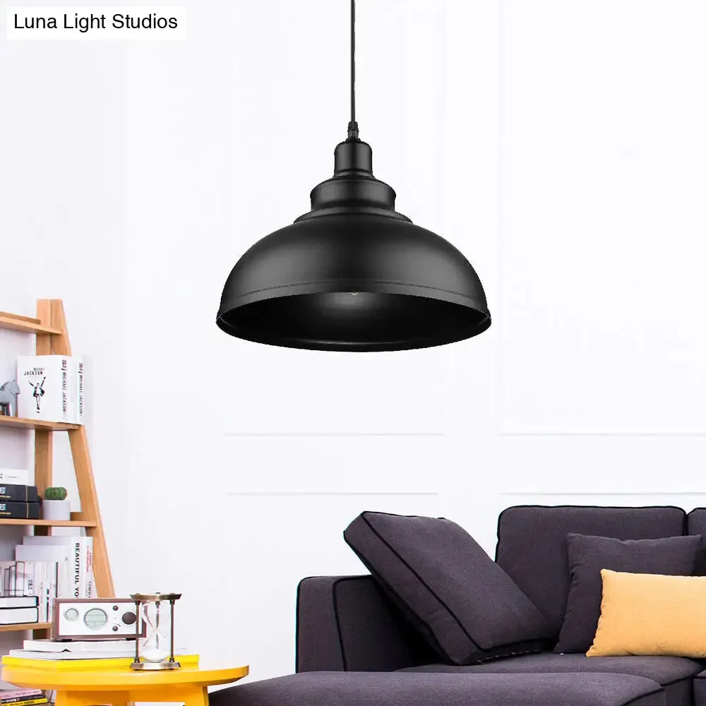 2-Pack Retro Metallic Bowl Pendant Lights with Adjustable Cord - Black