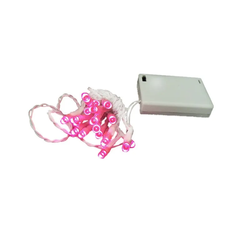 20-Count Battery-Operated Pink LED Wide-Angle Christmas Lights with 6.25' White Wire