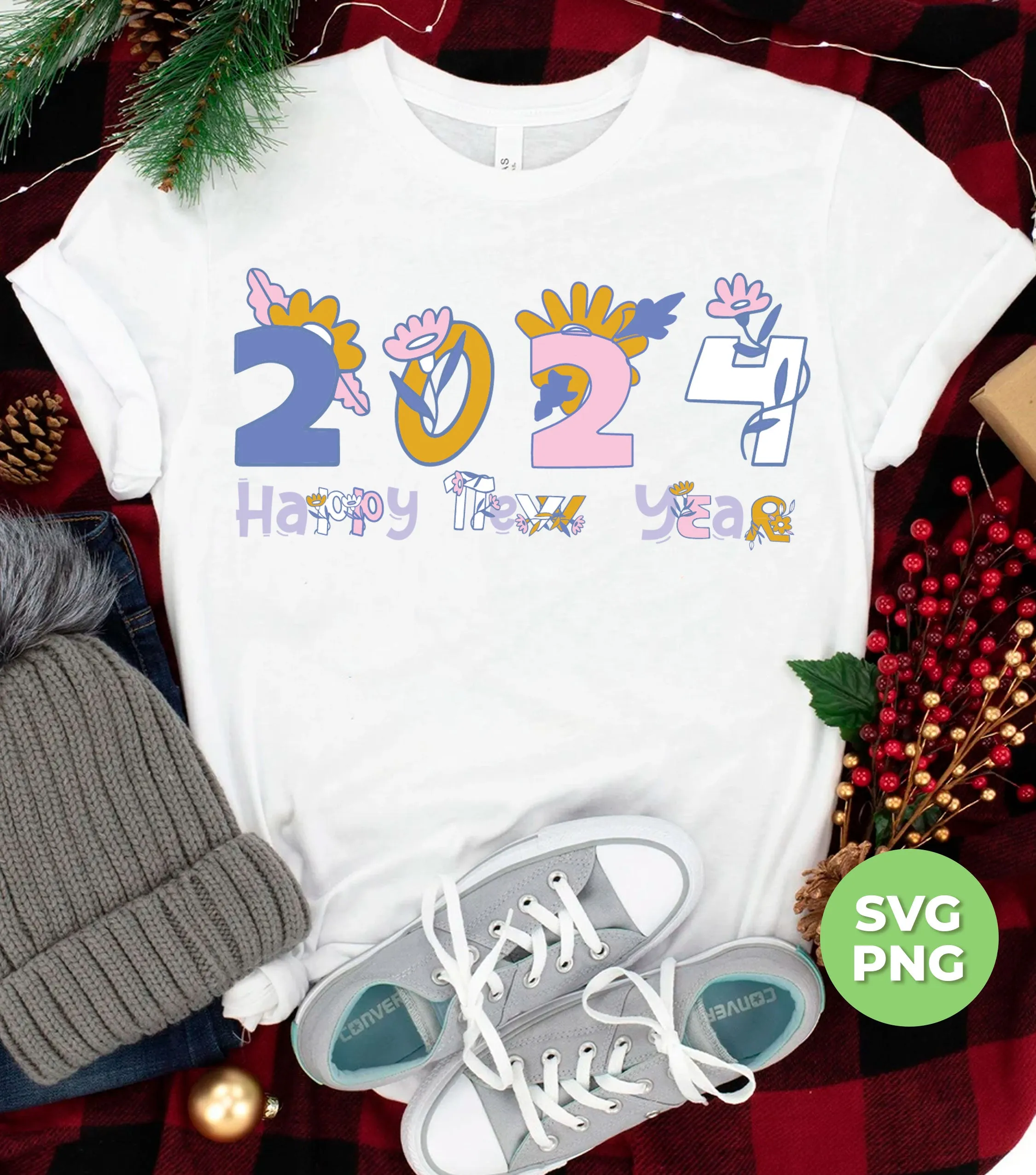 2024 New Year, Flower Lover, Happy New Year, Png Sublimation