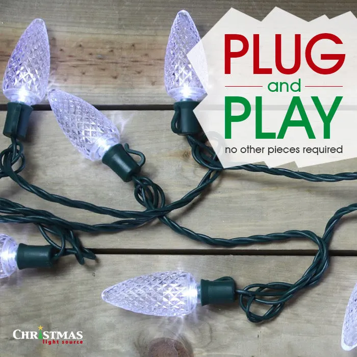 25-light C7 Purple LED Christmas Lights, 8" Spacing Green Wire