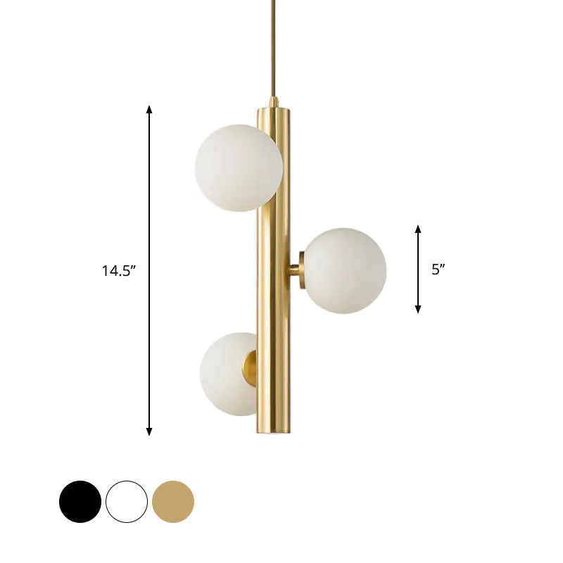 3-Light Black/White/Gold Linear Chandelier with White Glass Pendant