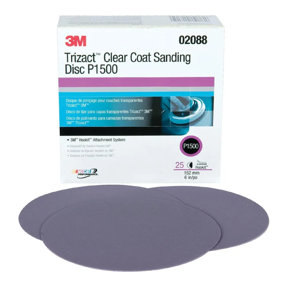 3M 02088 Trizact Hookit Clearcoat Sanding Disc 150mm 6" P1500 x 25 Pack Box