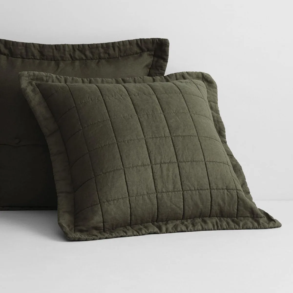 Abbotson Olive Linen Quilted European Pillowcase by Sheridan