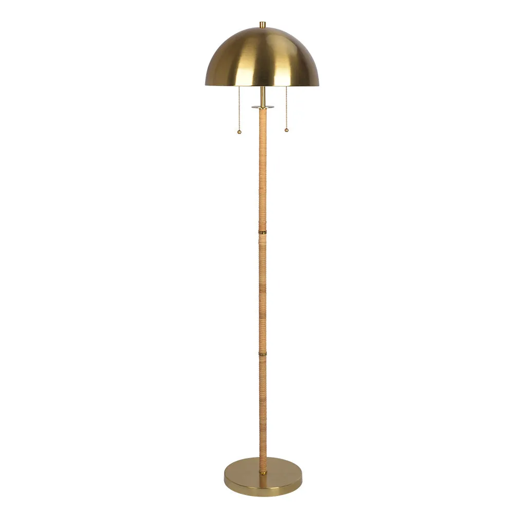 Allure 2-Light Floor Lamp, Gold Brass, Natural Rattan Tube , Double On/Off Pull Chain