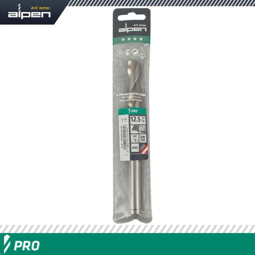 ALPEN ALPEN PRO HSS 12.5MM DRILL DIN 338 RN 135 SPLIT POINT PLASTIC WALLET ALP1840125