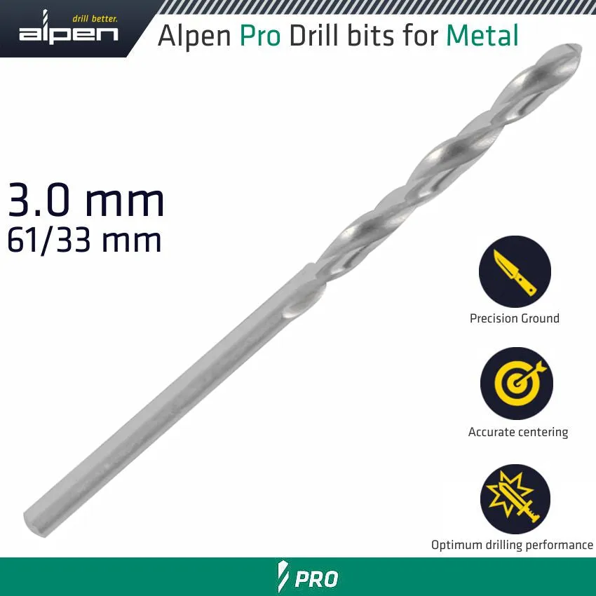 ALPEN ALPEN PRO HSS 3MM DRILL DIN 338 RN 135 SPLIT POINT PLASTIC WALLET  (1 ALP1840030