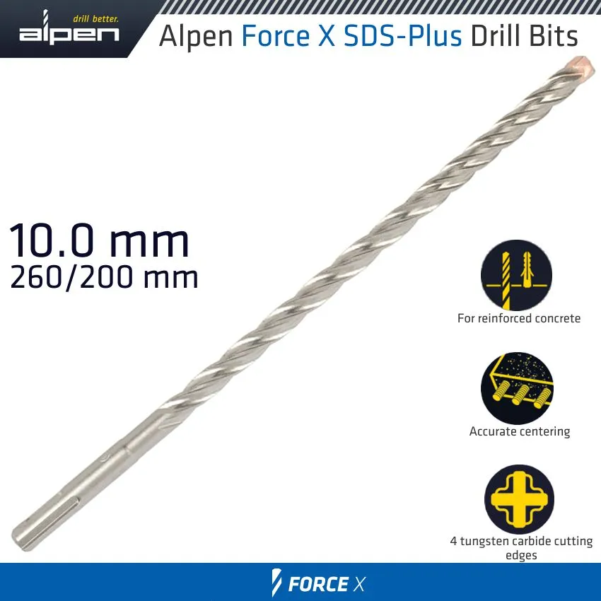 ALPEN FORCE X 10.0 x 260/200  SDS-PLUS DRILL BIT X4 CUTTING EDGES ALP835010