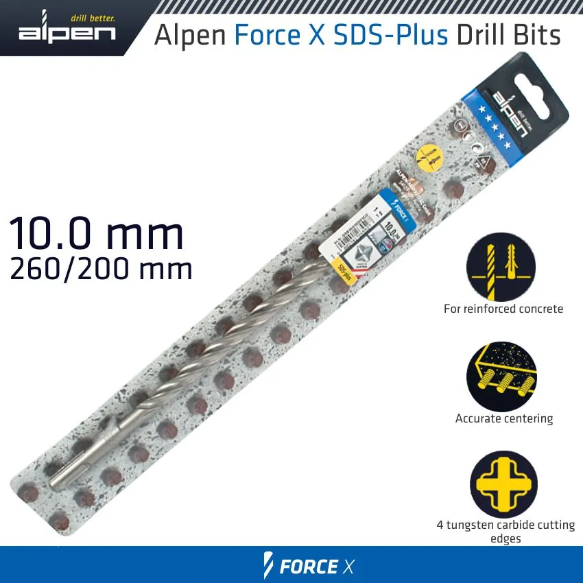 ALPEN FORCE X 10.0 x 260/200  SDS-PLUS DRILL BIT X4 CUTTING EDGES ALP835010