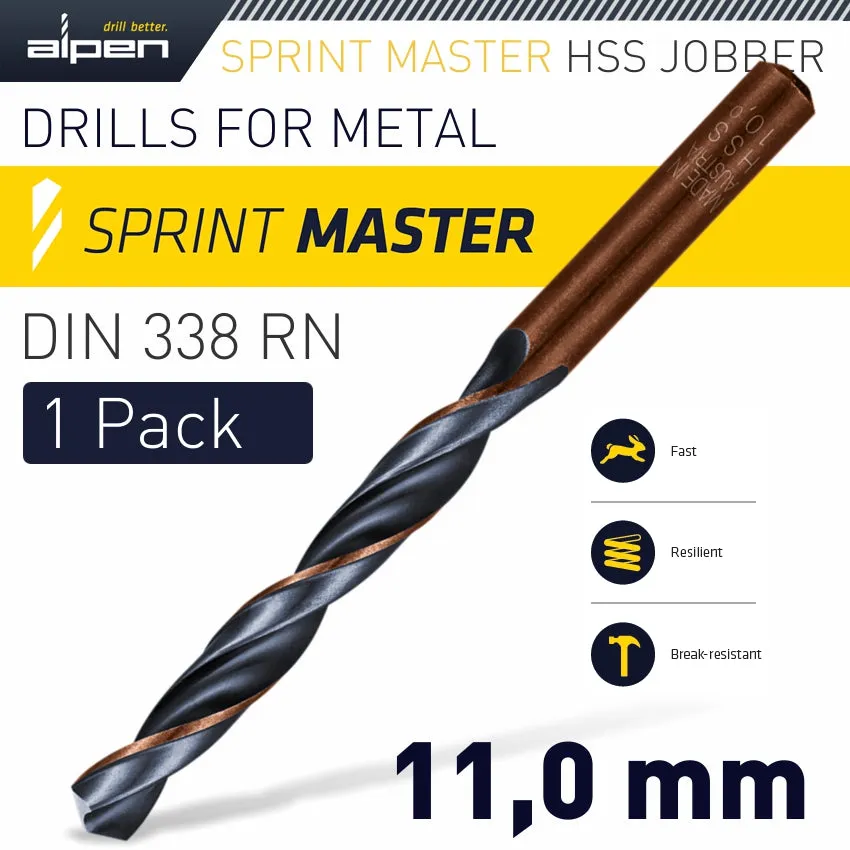 ALPEN HSS SPRINT MASTER  11.0MM X1 SLEEVED DIN338 ALPEN DRILL BIT ALP618011