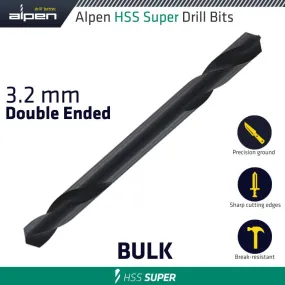 ALPEN HSS SUPER DRILL BIT DOUBLE ENDED 3.2MM BULK ALP321032