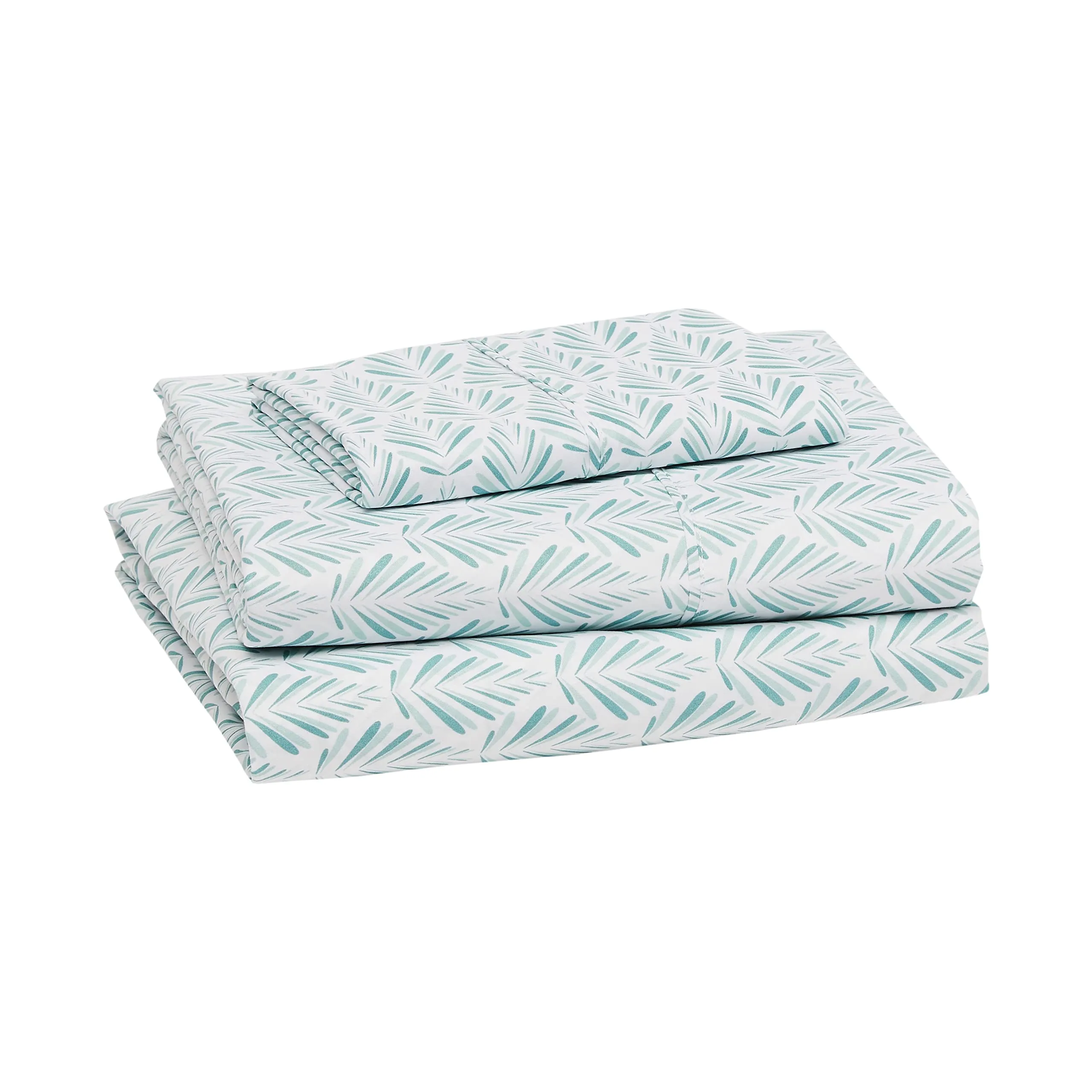 Amazon Basics Lightweight Super Soft Easy Care Microfiber 3 Piece Bed Sheet Set With 14-Inch Deep Pockets, Twin, Aqua Fern, Printed