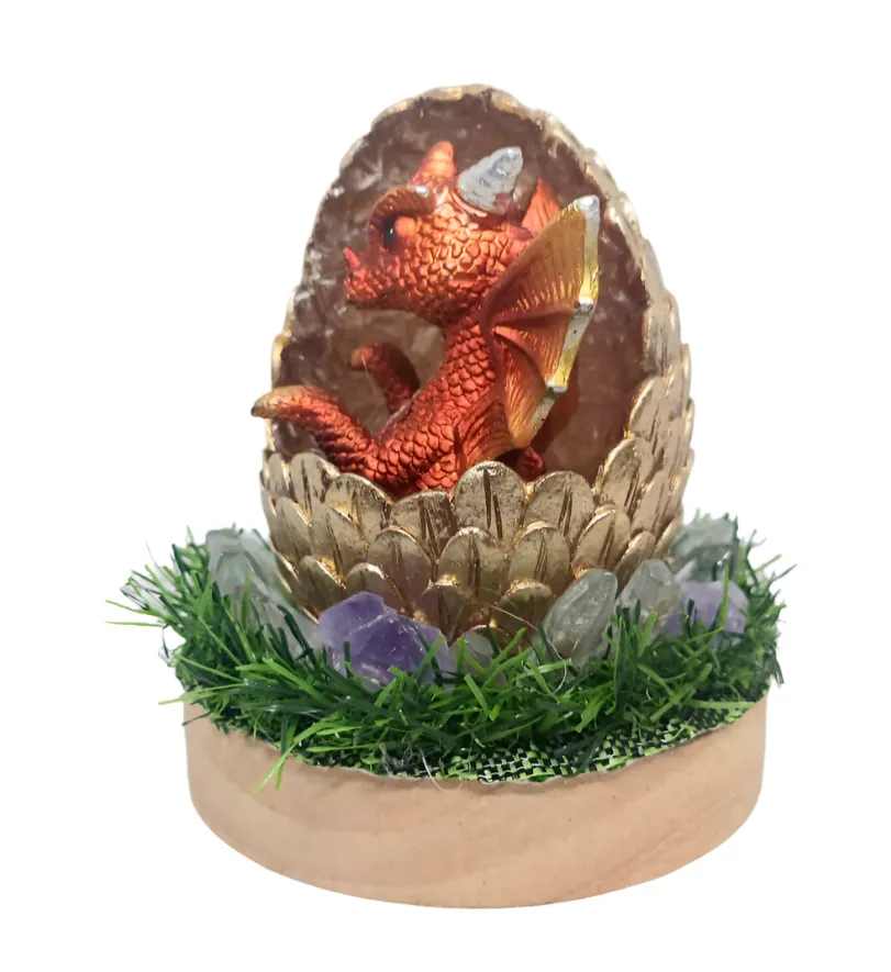 Amethyst Crystal Baby Dragon in an Egg Wood Base Light