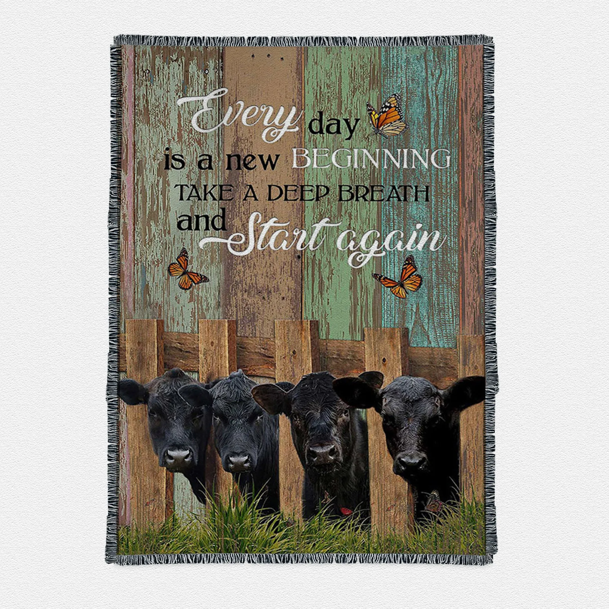 Angus Cow Everyday Is A New Beginning Woven Throw Blanket Art - Christian Art - Bible Verse Boho Blanket - Religious Home Decor