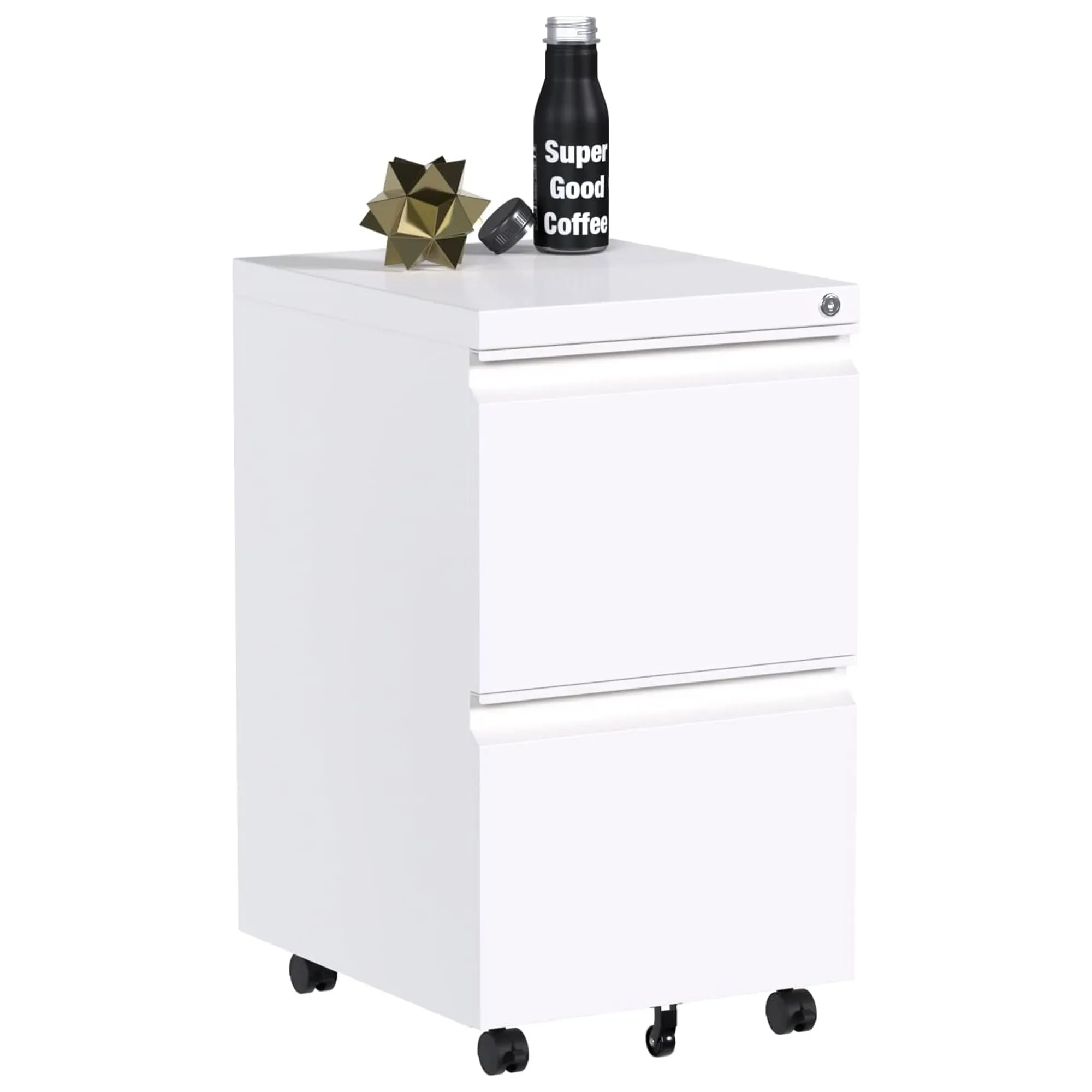 AOBABO 2 Drawer Mobile Metal Organizer Filing Cabinet, Fully Assembled, White