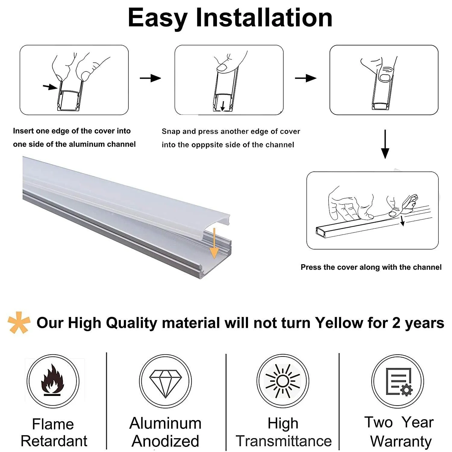 AP46M Rectangular Rail Aluminum Channel 10 Pack LED Strip Light Cover End Caps