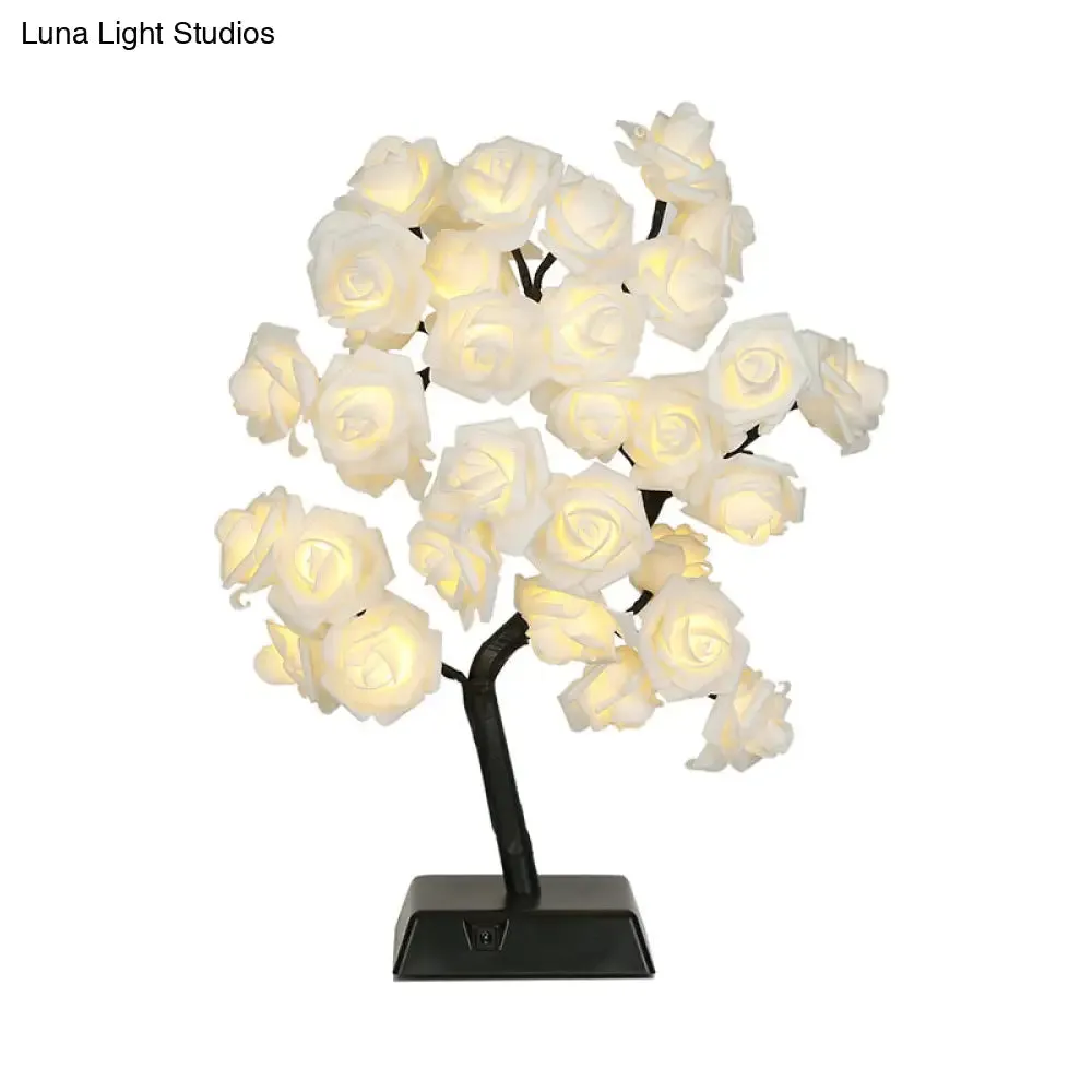 Art Deco LED Nightstand Light - Plastic White Rose Design for Restaurants