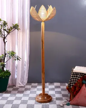 Bamboo Shade Floor Lamp With Natural Wooden Base | 12 x 56 Inches