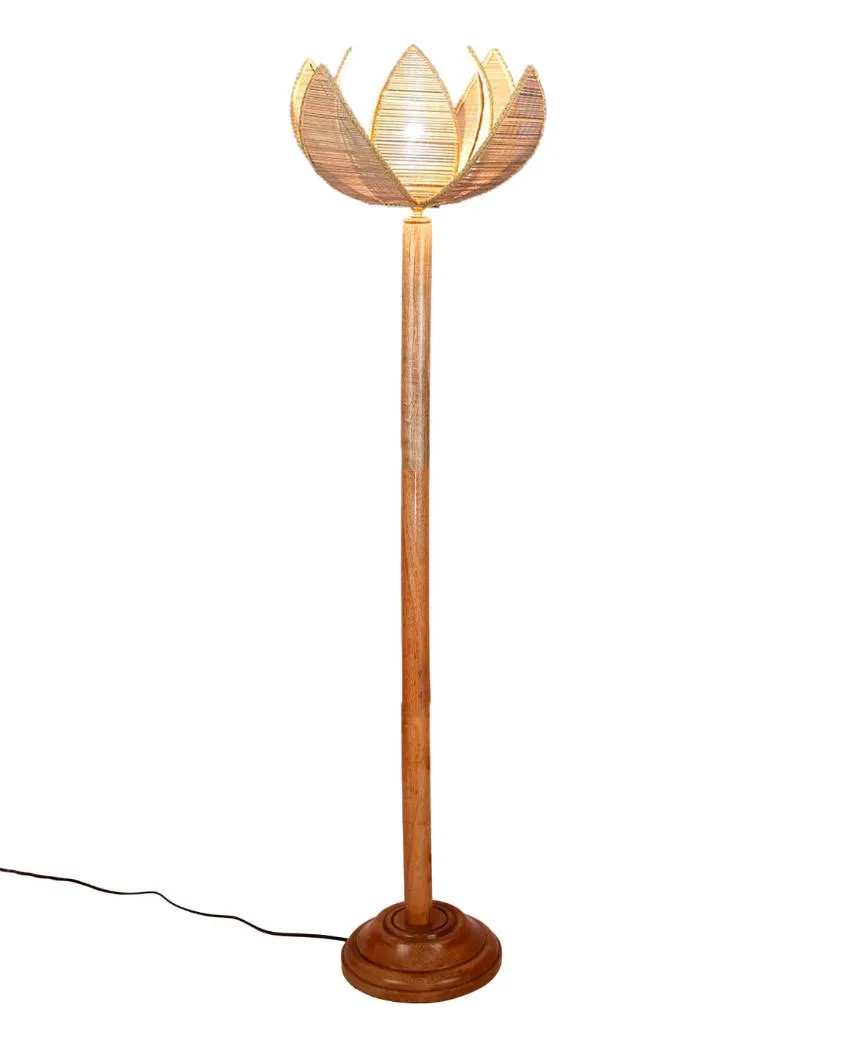 Bamboo Shade Floor Lamp With Natural Wooden Base | 12 x 56 Inches