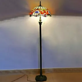 Baroque Brass Cut Glass Floor Lamp with Scalloped Reading Lights and Beaded/Floral Pattern