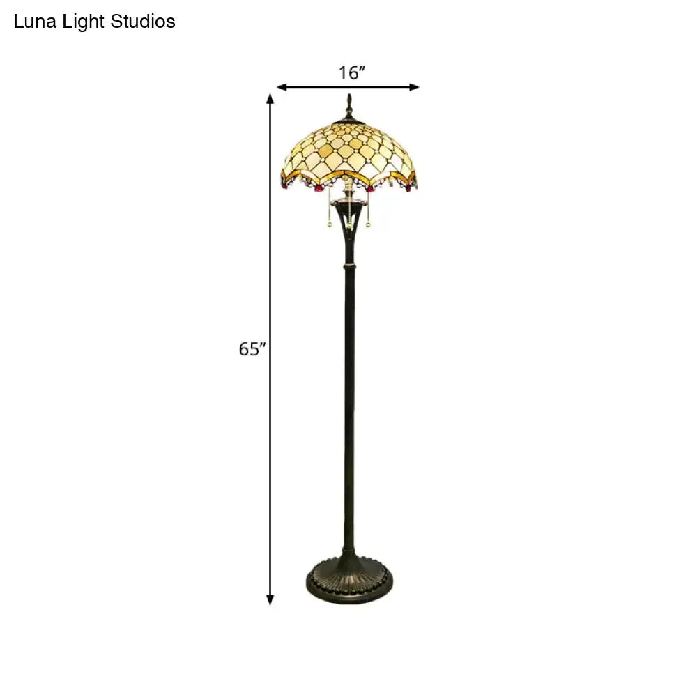 Baroque Brass Cut Glass Floor Lamp with Scalloped Reading Lights and Beaded/Floral Pattern