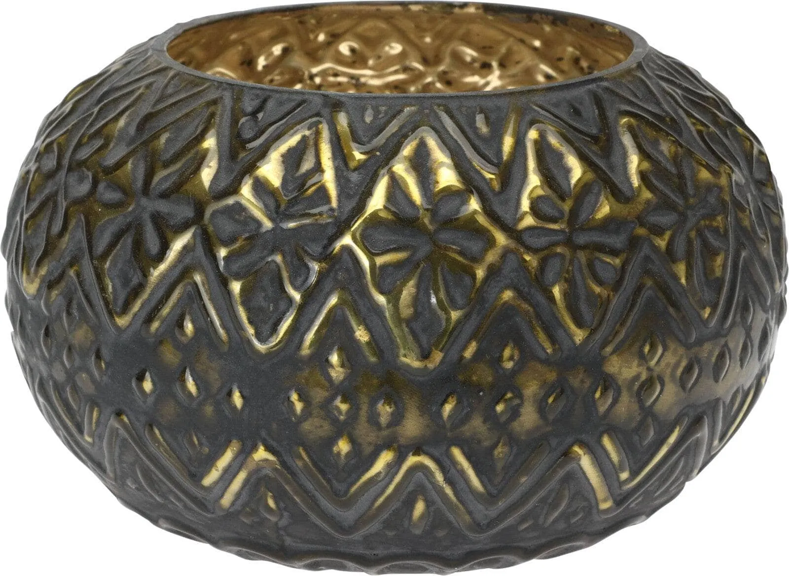 Black & Gold Tealight Holder - 13cm