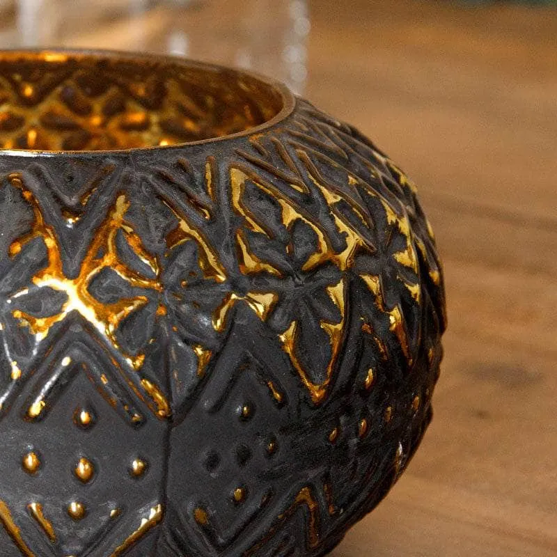 Black & Gold Tealight Holder - 13cm