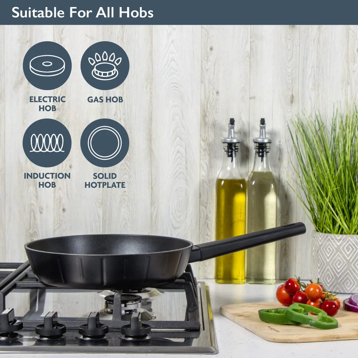 Blackmoor Neuvo Frying Pans/Black Non-Stick 5 Layer Cookware/All Hob Types Including Induction, Gas and Electric / 100% Recycled Body & Soft Grip Handle (24cm)