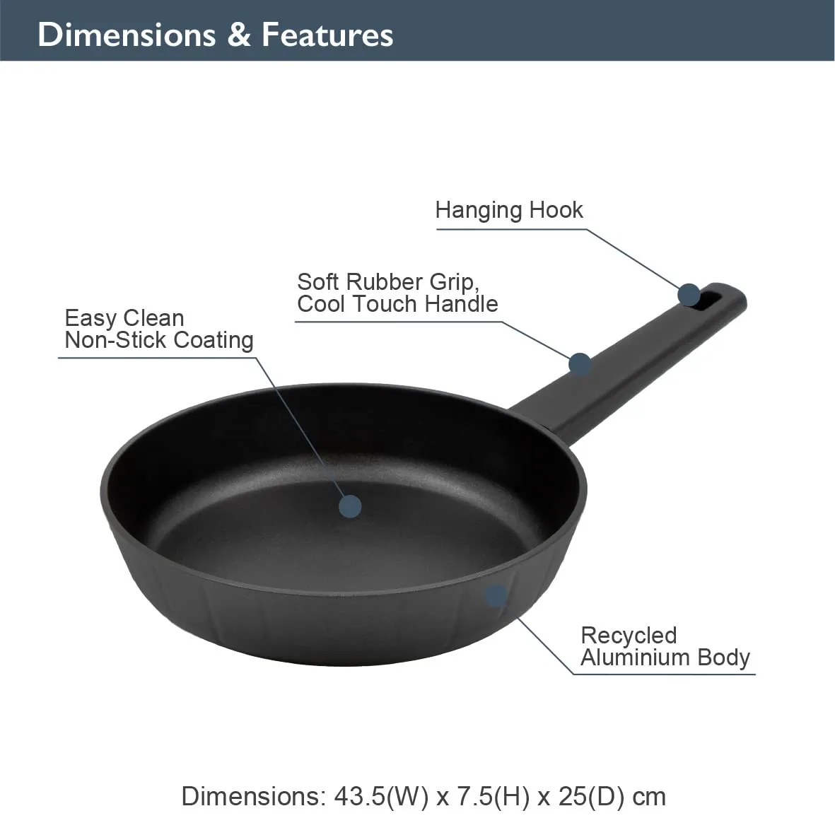 Blackmoor Neuvo Frying Pans/Black Non-Stick 5 Layer Cookware/All Hob Types Including Induction, Gas and Electric / 100% Recycled Body & Soft Grip Handle (24cm)