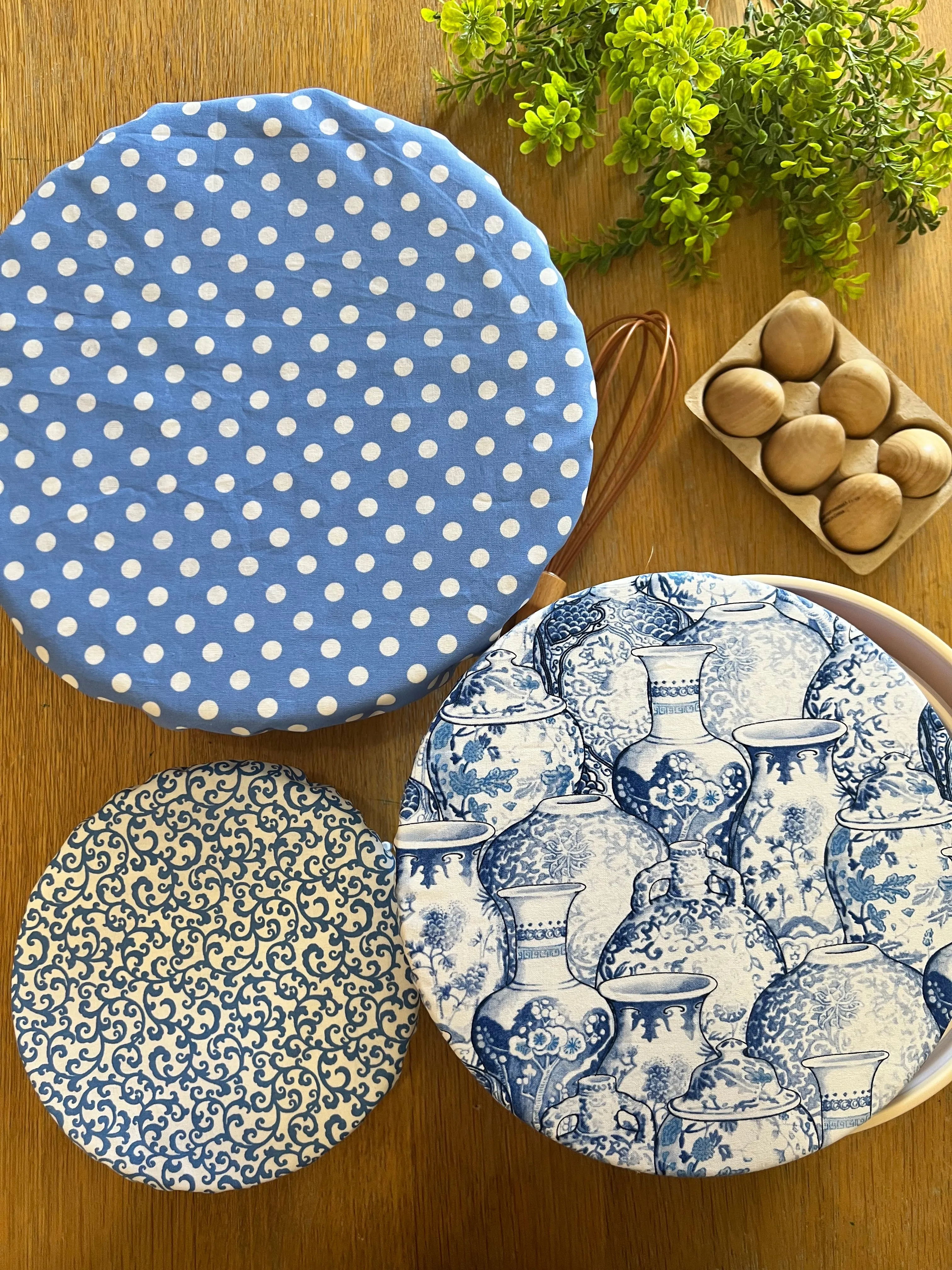 Blue China bowl covers