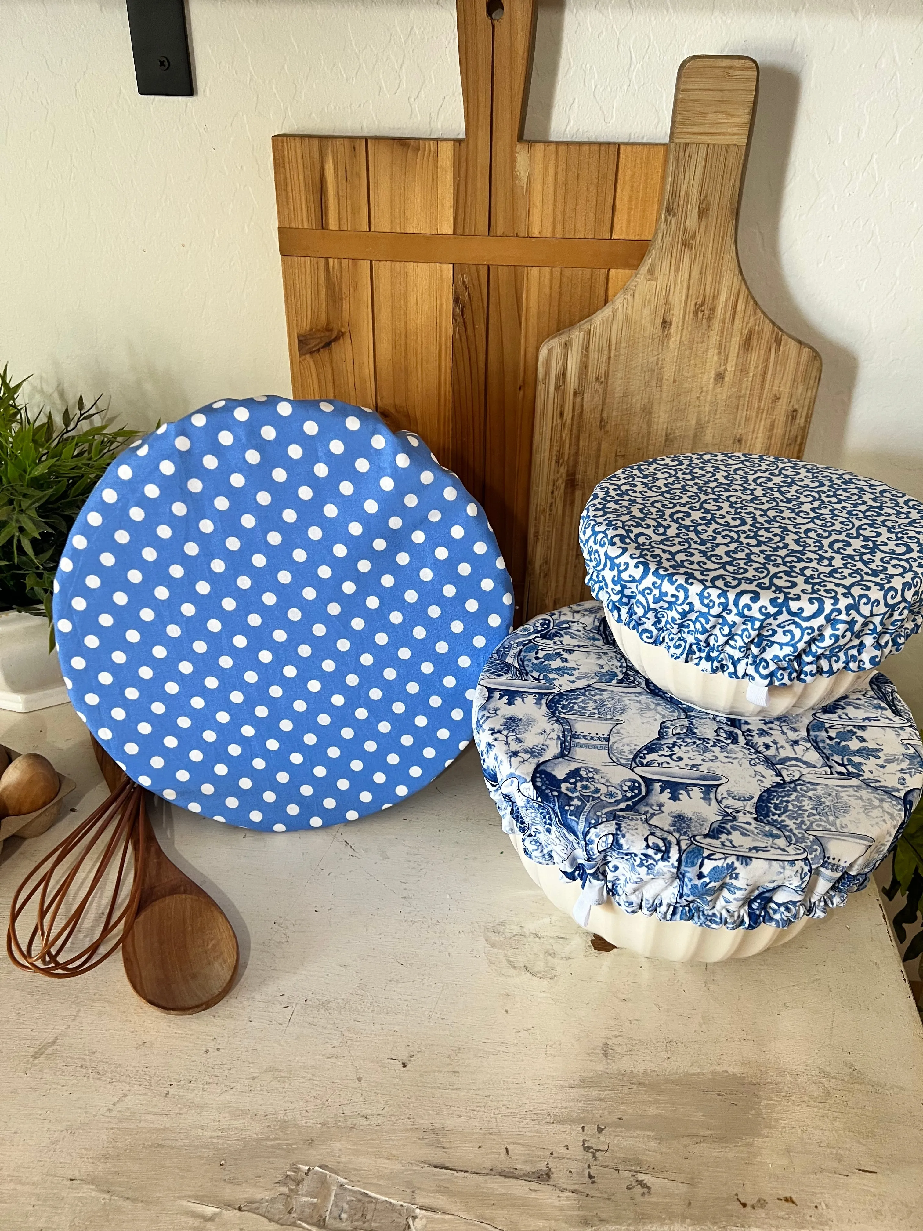 Blue China bowl covers