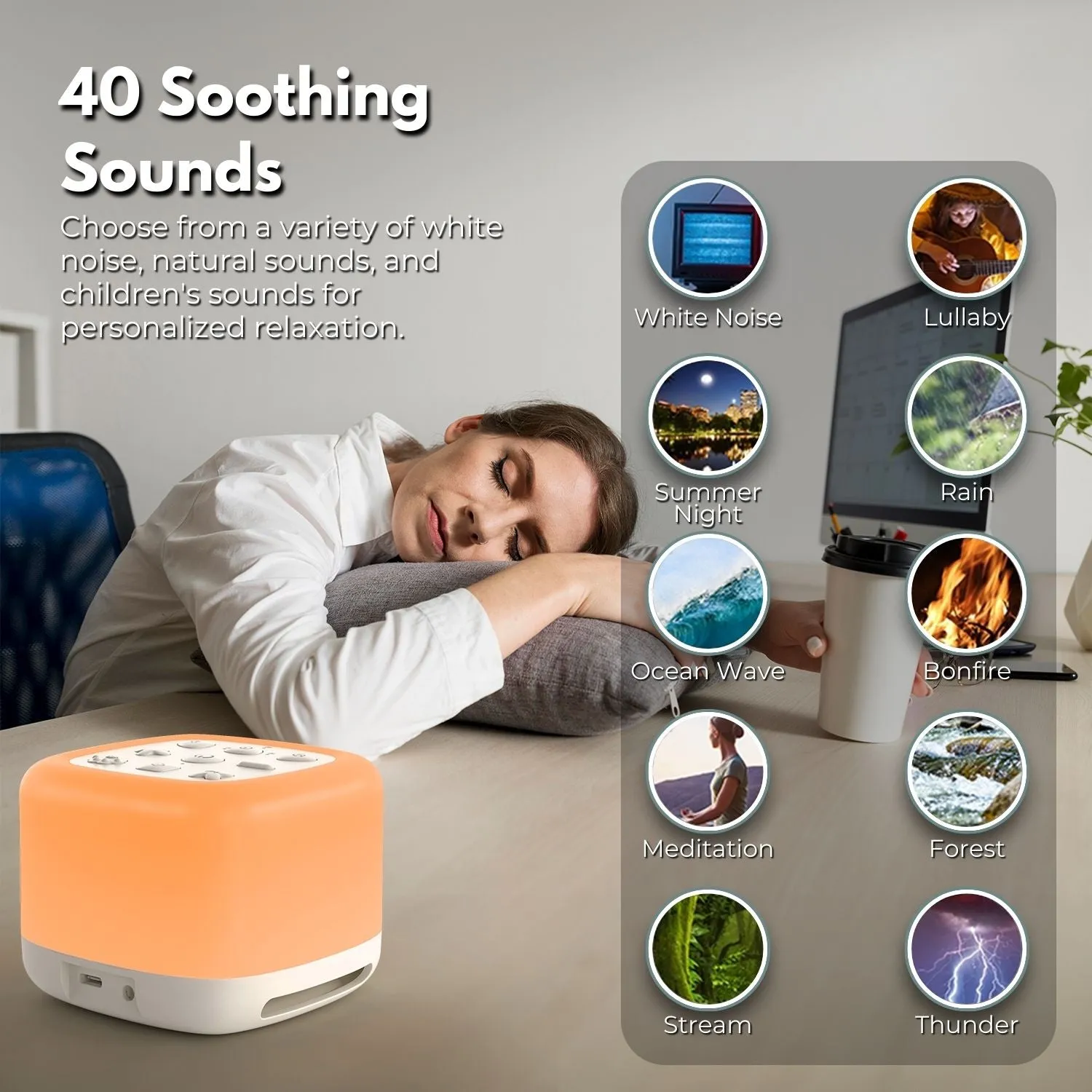 Bluetooth White Noise Machine with 40 Sounds and Light, GOMINIMO