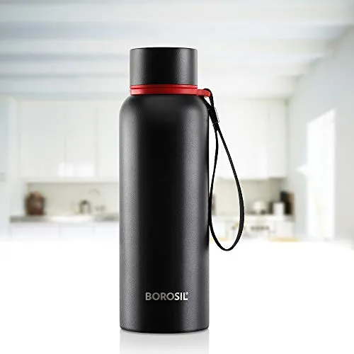 Borosil - Stainless Steel Hydra Trek - Vacuum Insulated Flask Water bottle, Black, 700ML