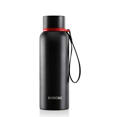 Borosil - Stainless Steel Hydra Trek - Vacuum Insulated Flask Water bottle, Black, 700ML