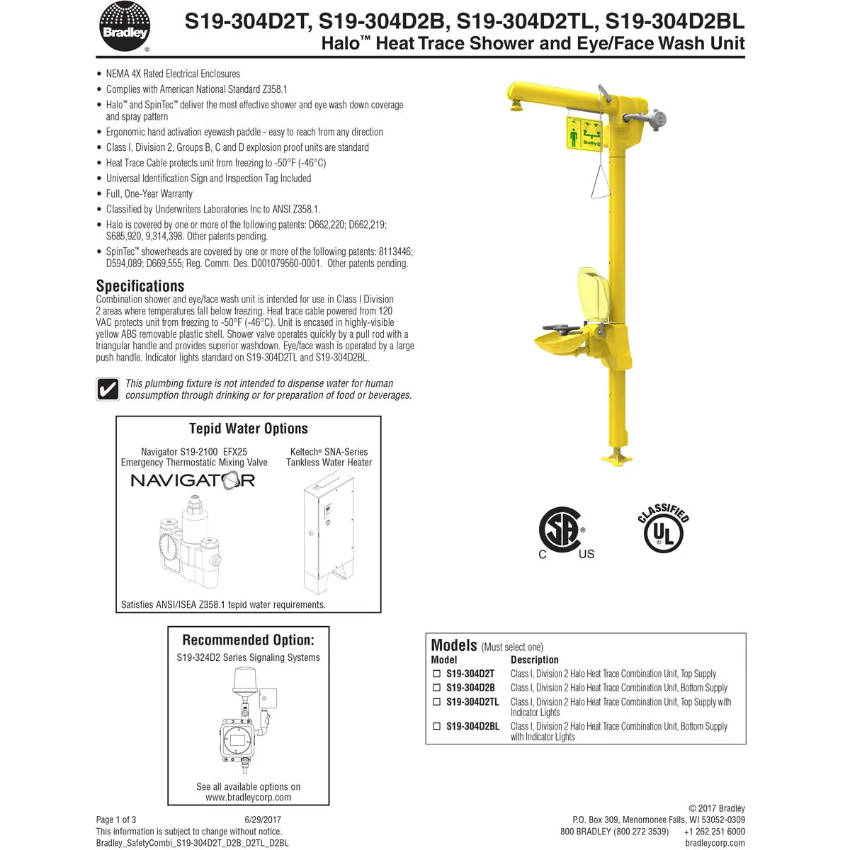 Bradley S19-304D2B Class I, Division 2 Halo Heat Trace Combination Unit, Bottom Supply