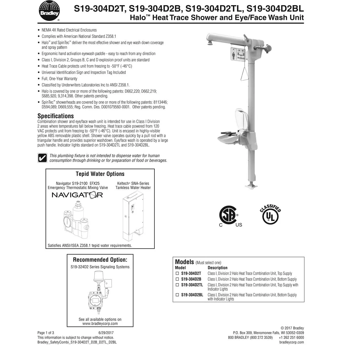 Bradley S19-304D2T Class I, Division 2 Halo Heat Trace Combination Unit, Top Supply