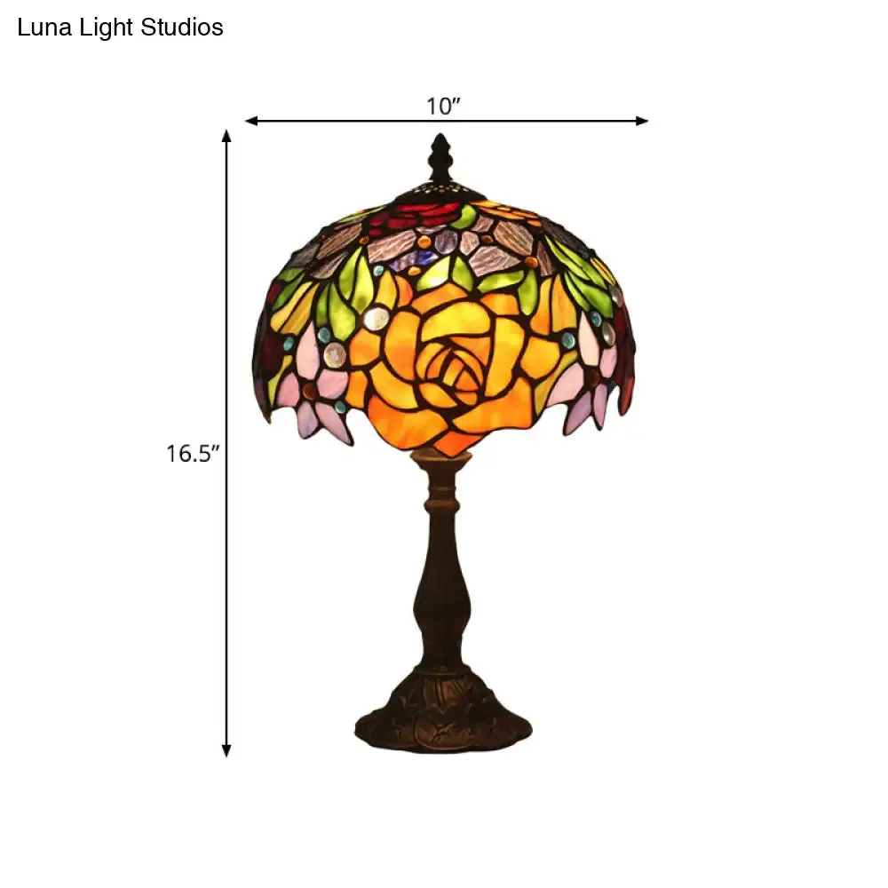 Bronze Night Light Rose: Stained Glass Table Lamp with Baroque Style - Bedroom Lighting